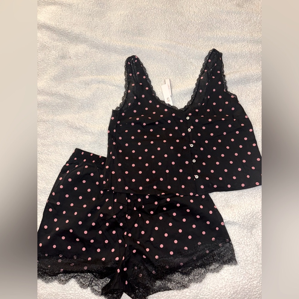Victoria's Secret Black and Pink Polka Dot Pajama Set